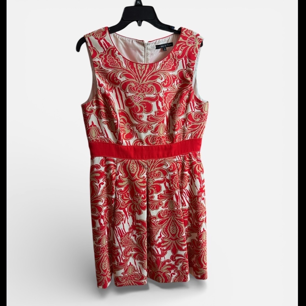 Preston & York Red & Cream Damask Sleeveless Sheath Dress - Size 14